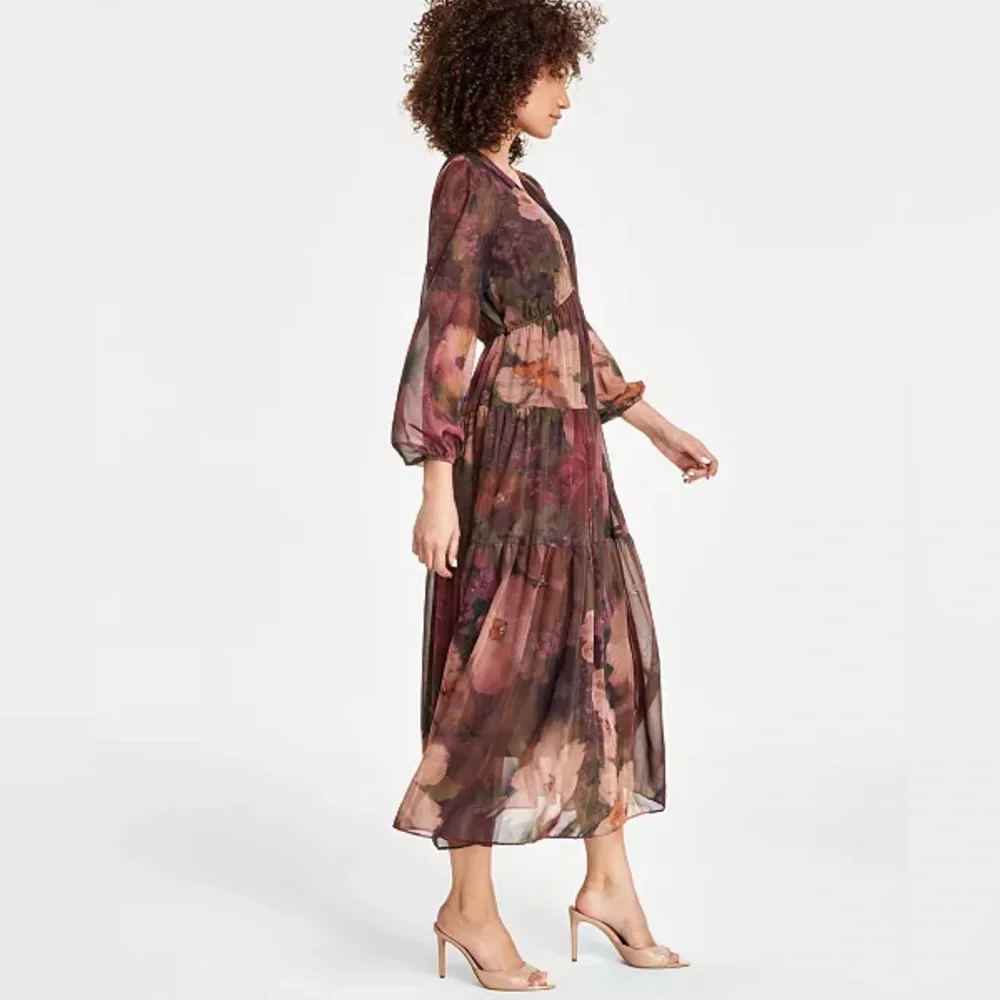 Women's V-Neck Long-Sleeve Maxi Dress NEW WITH TAGS - Picture 4 of 5